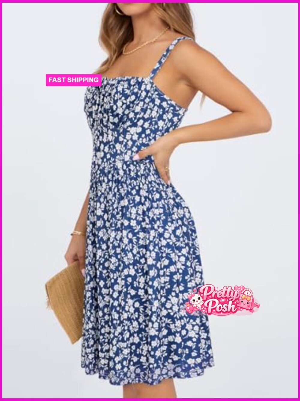 Summer Mini Corset Dress with Pockets, Adjustable Spaghetti Straps - Picture 3 of 6